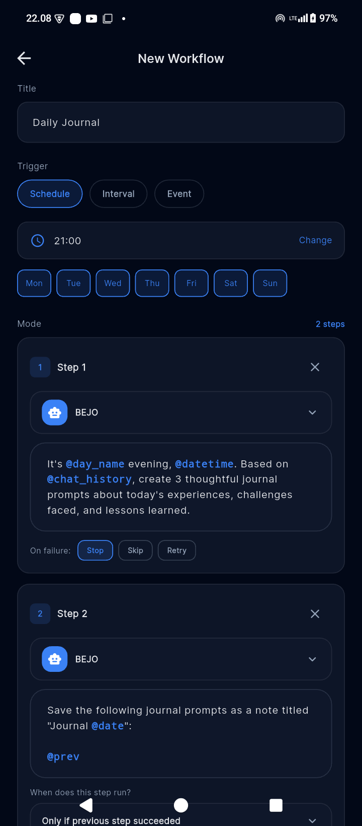 Multi-step workflow builder