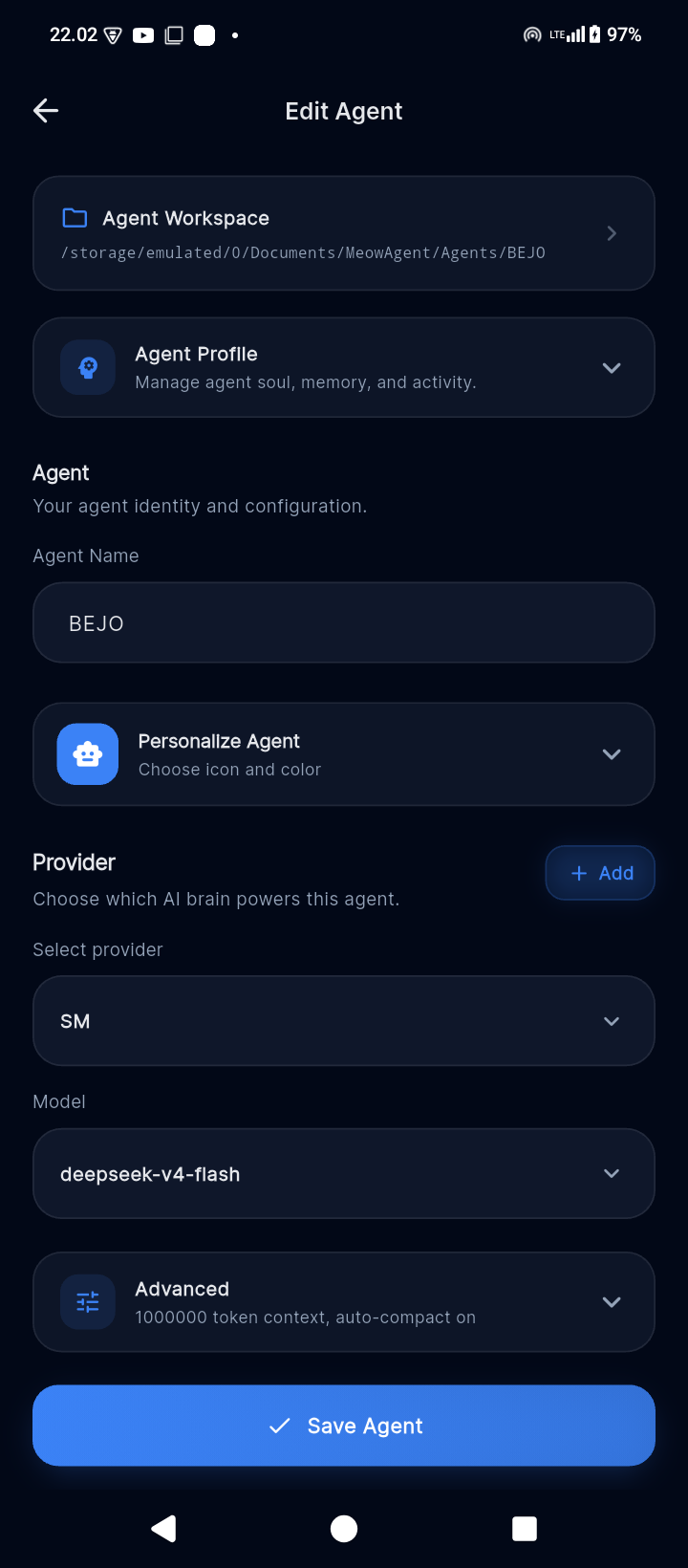 Agent profile configuration